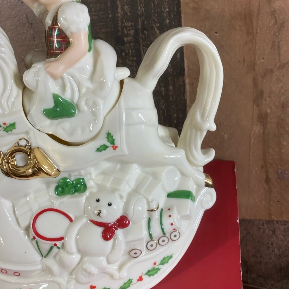 Lenox For the Holidays Elf & Rocking Horse Teapot Santa's Toy Shop W/ Box Retire